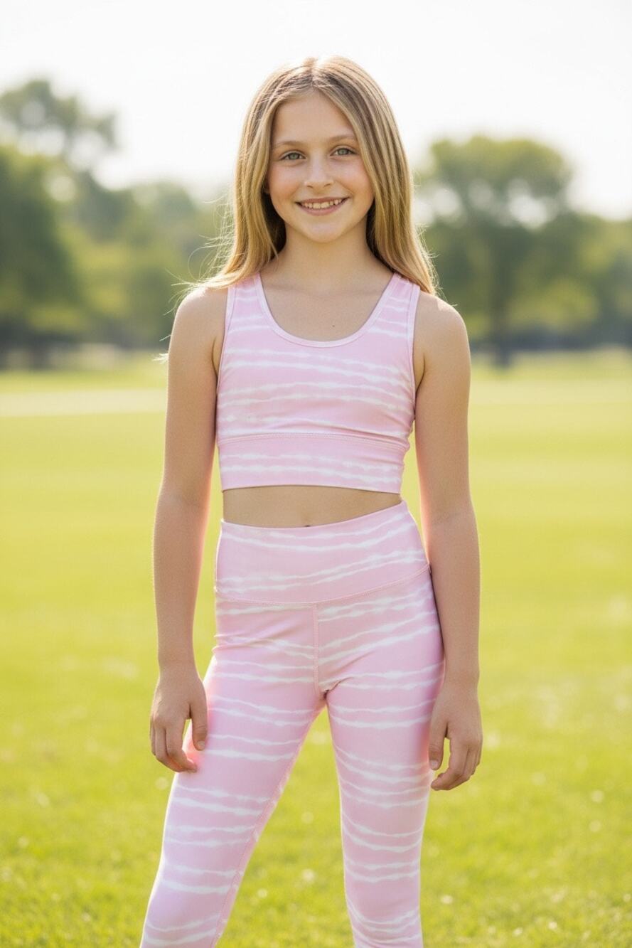 NWT Girls 4/5 Scorpio Sol 2-Piece Gymnastics Tumble outfit Pink Stripe Tie-Dye